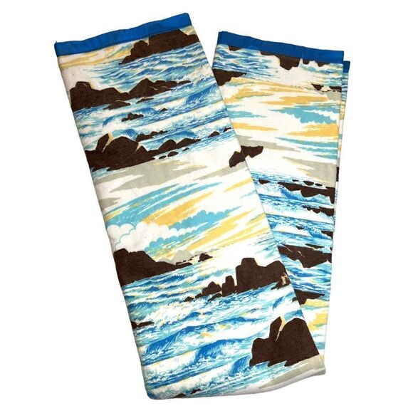 Vintage Beacon Sunset Isle Twin Full Blanket Blue Yellow Sea Ocean 72x90 New - Picture 5 of 9